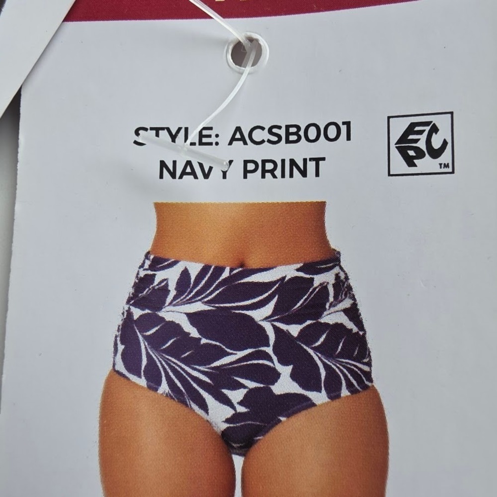 Anne Cole Swim Bikini Bottom Women XL Navy Print‎ Convertible High Waist ACSB001